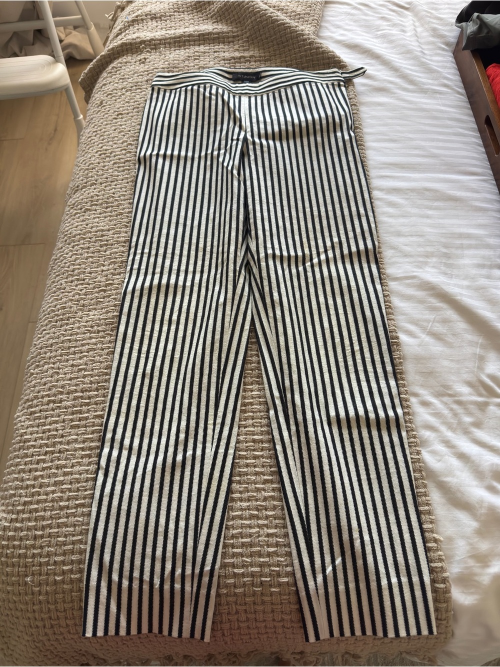 St. John Black and White Vertical Stripe Knit Pants